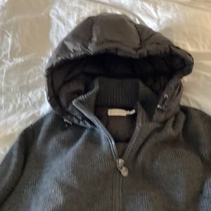 Moncler mens short jacket.  Olive green color.  Decent shape.